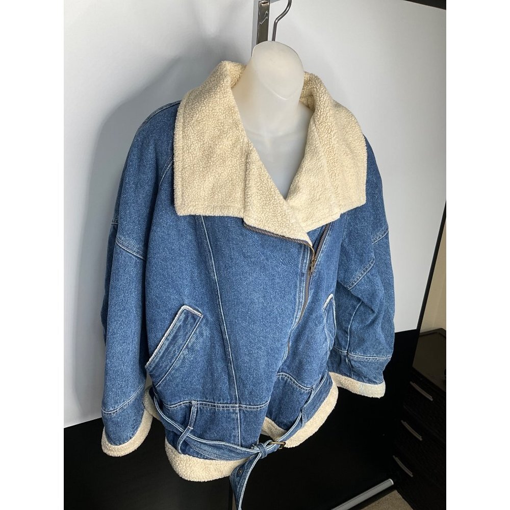 Syn Jean Vintage Aviator Flight Jean Jacket Large Womens - Picture 3 of 9